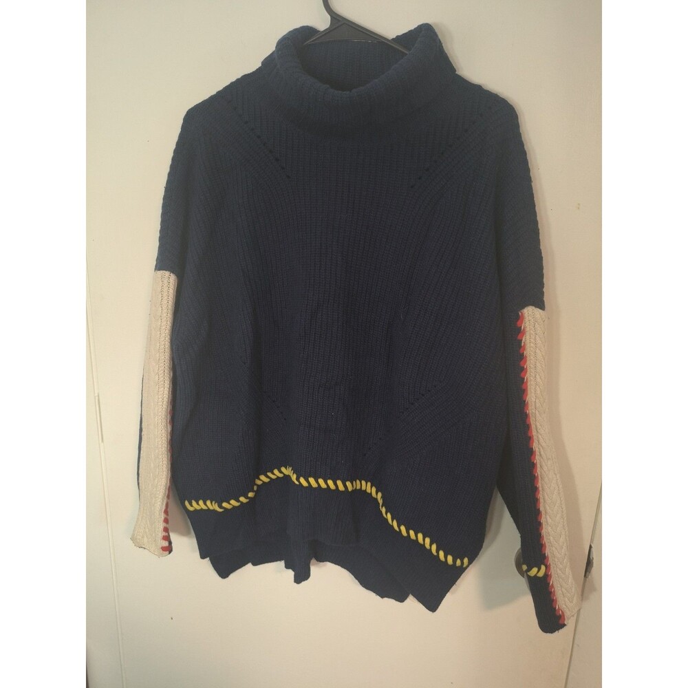 SJYP Steve J & Yoni P Navy Blue color stiched Turtleneck Chunky Ribbed Sweater M
